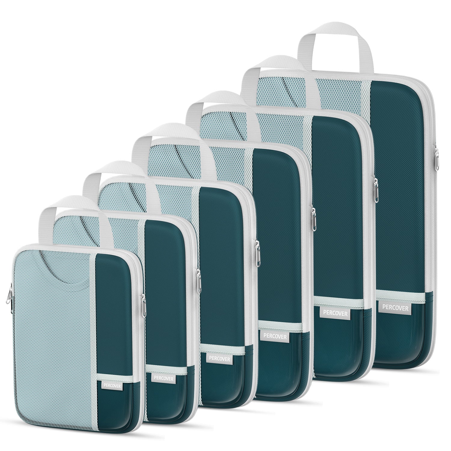 Percover Pro Peacock Green Compression Packing Cubes Travel Organizer 6 Set