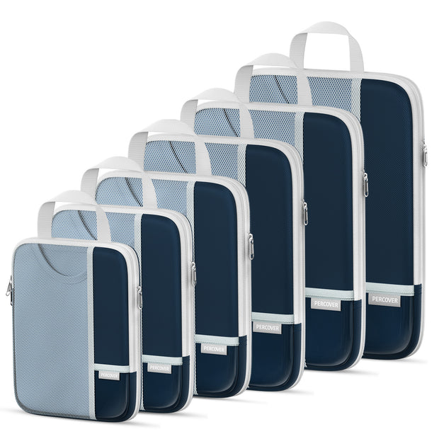 Percover Pro Navy Blue Compression Packing Cubes Travel Organizer 6 Set