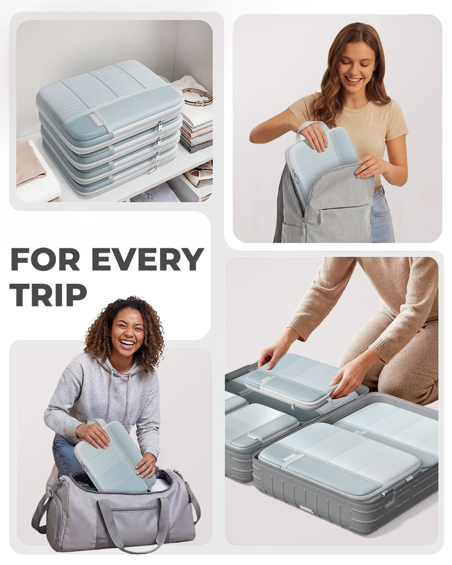 Collage of people using gray storage cases with text 'FOR EVERY TRIP'.
