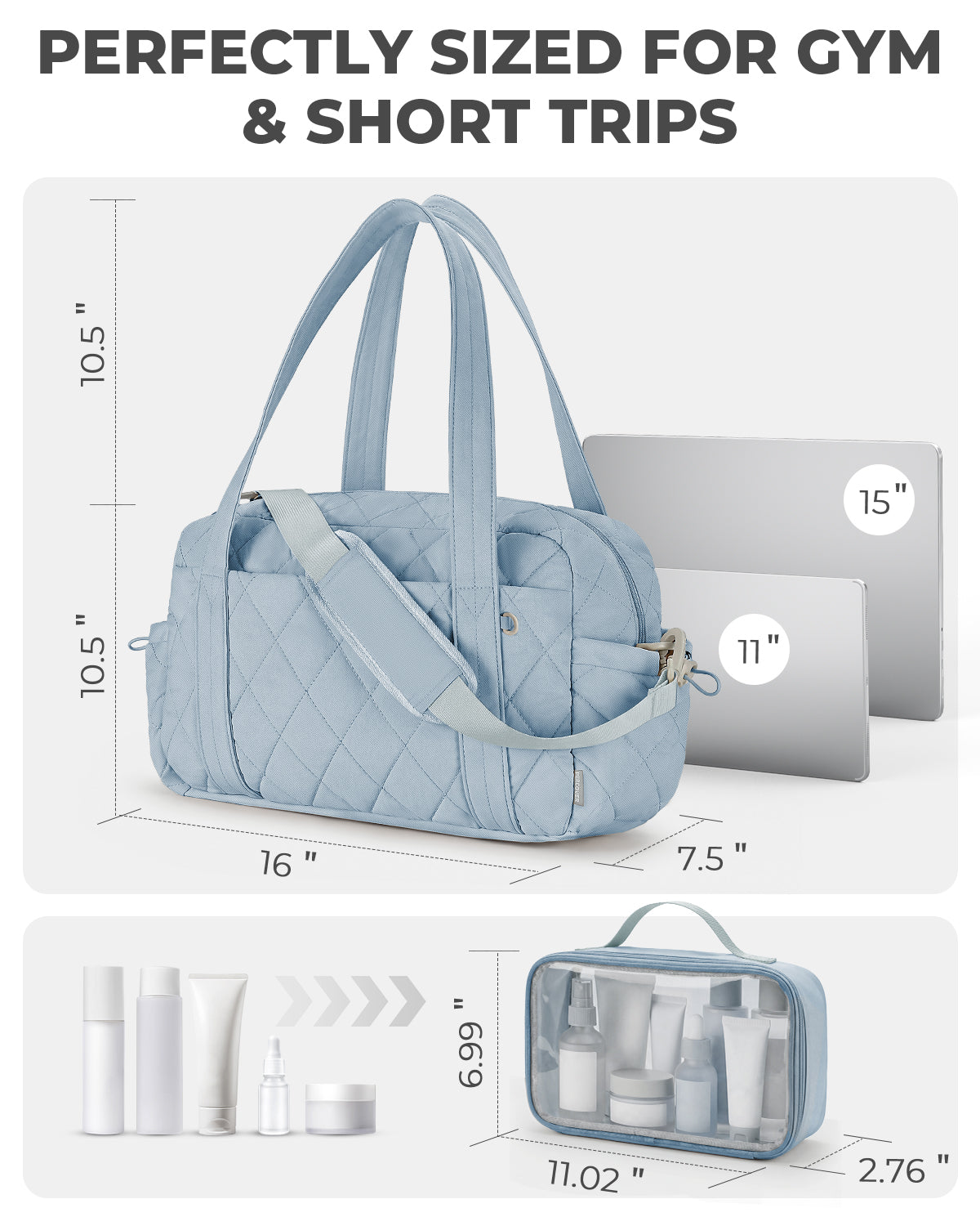 Percover MOVE Classic Quilted Gym Bag Toiletry Pouch Slate Blue