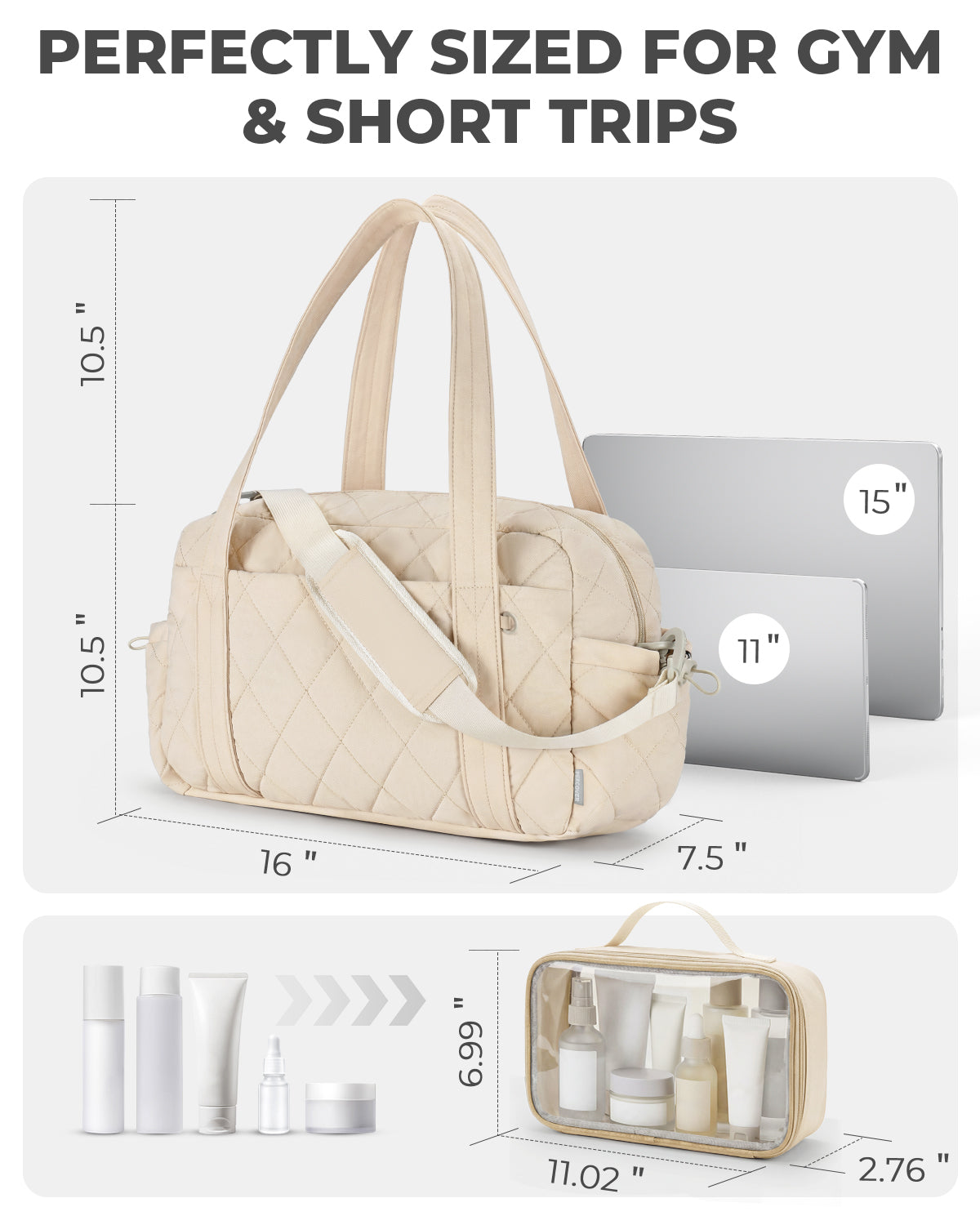 Percover MOVE Classic Quilted Gym Bag Toiletry Pouch Ivory Beige