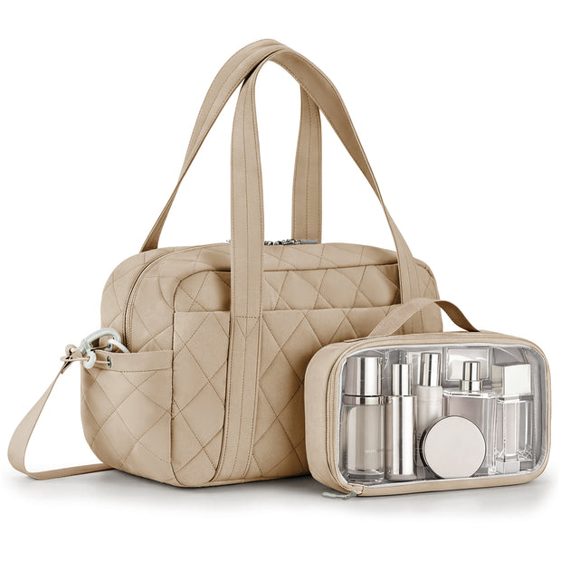 Percover MOVE Classic Quilted Gym Bag Toiletry Pouch Camel Tan