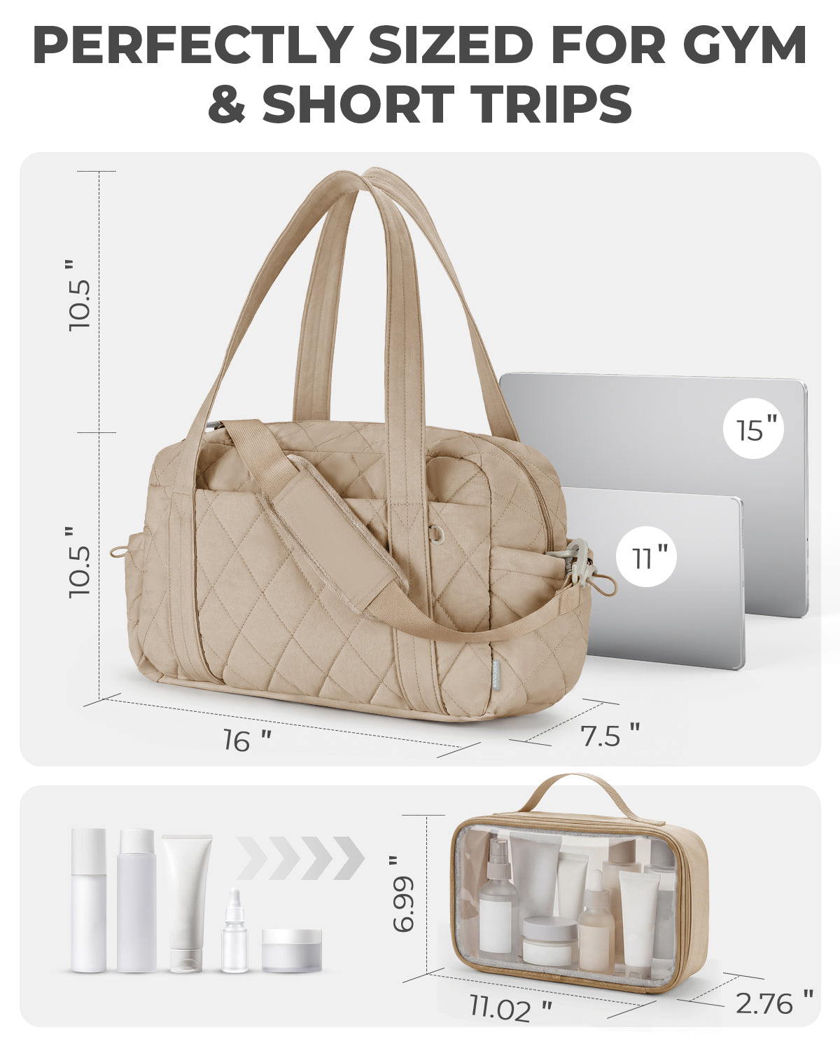 Percover MOVE Classic Quilted Gym Bag Toiletry Pouch Camel Tan