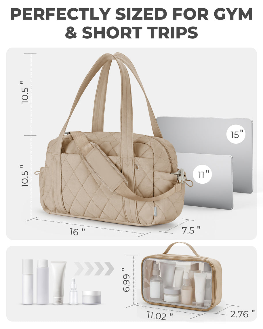 Percover MOVE Classic Quilted Gym Bag Toiletry Pouch Camel Tan
