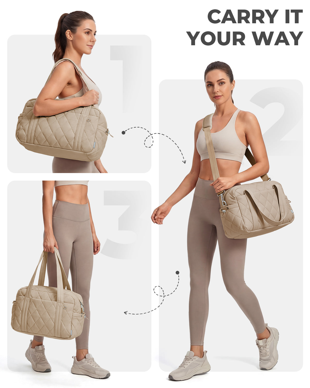 Percover MOVE Classic Quilted Gym Bag Toiletry Pouch Camel Tan
